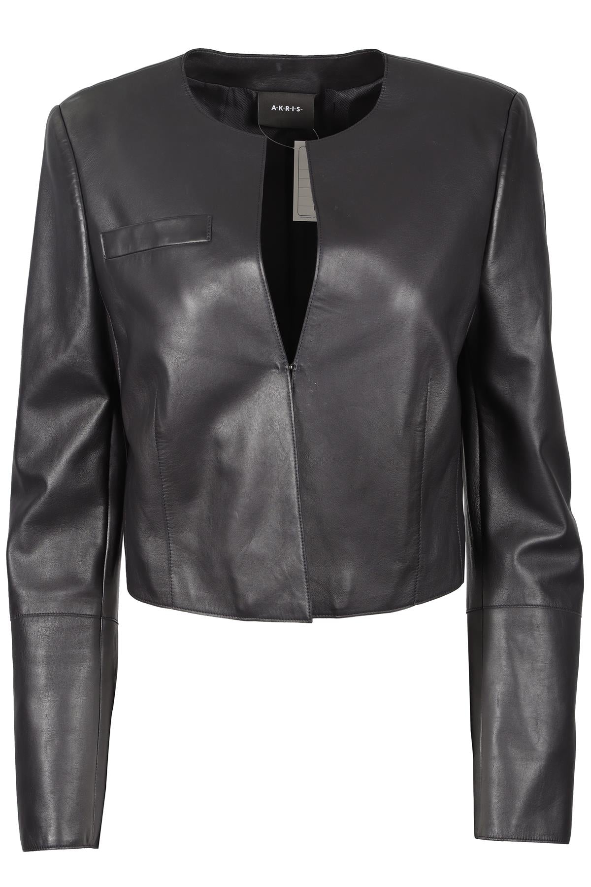 AKRIS BLACK LEATHER JACKET US 10 UK 14