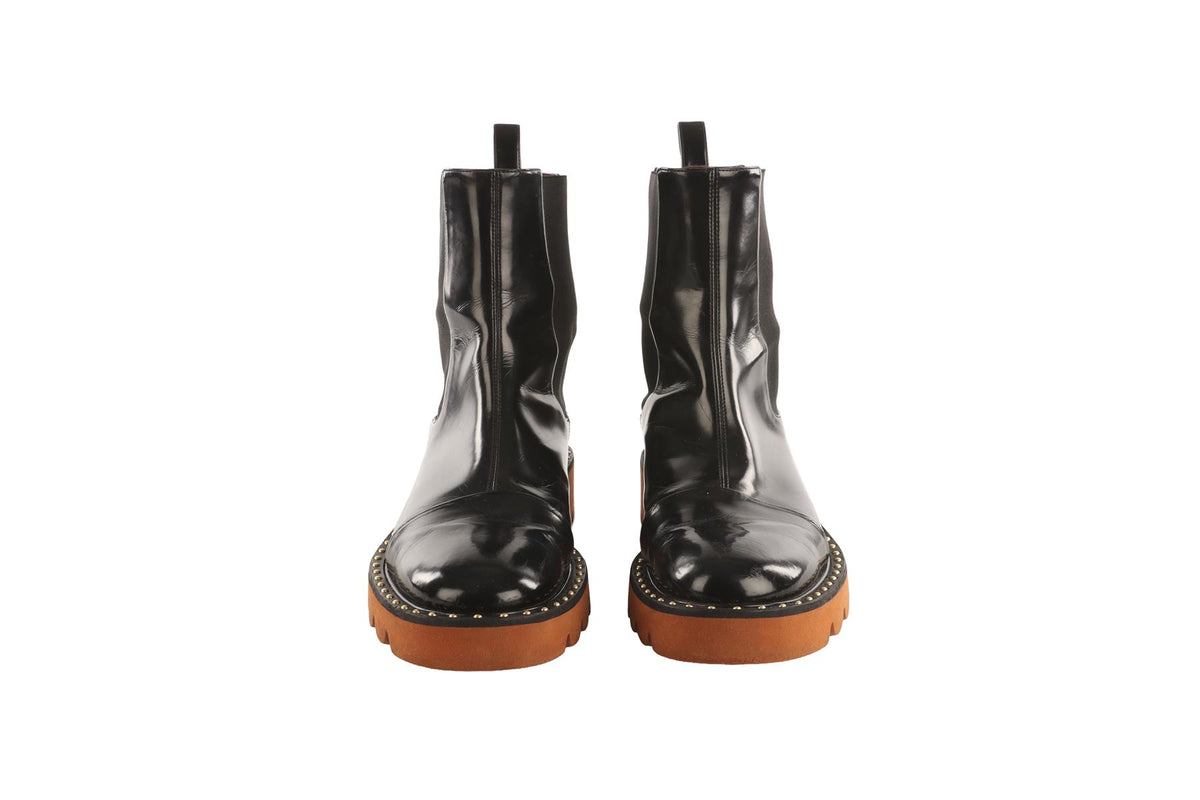 STELLA MCCARTNEY BLACK LEATHER ANKLE BOOTS EU 37.5 UK 4.5 US 7.5