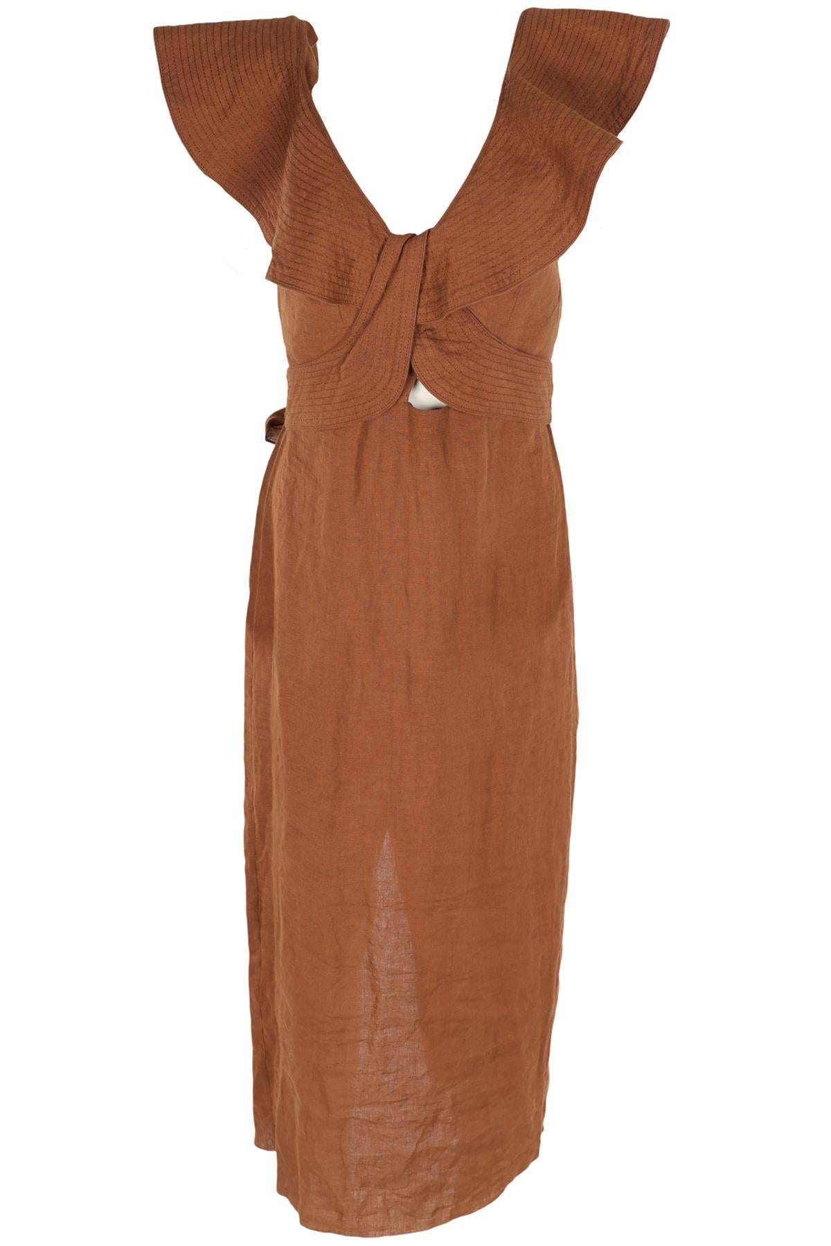 JOHANNA ORTIZ BROWN LINEN MAXI DRESS US 6 UK 10