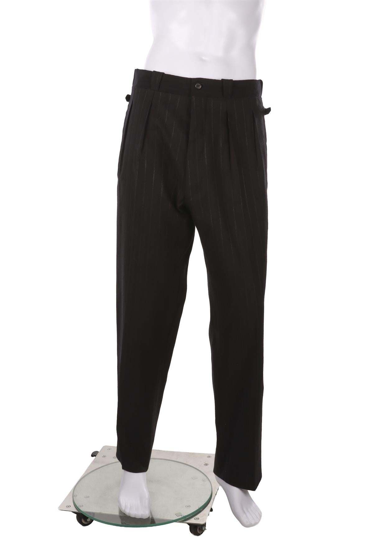 BLACK MEN'S WOOL STRAIGHT LEG PANTS