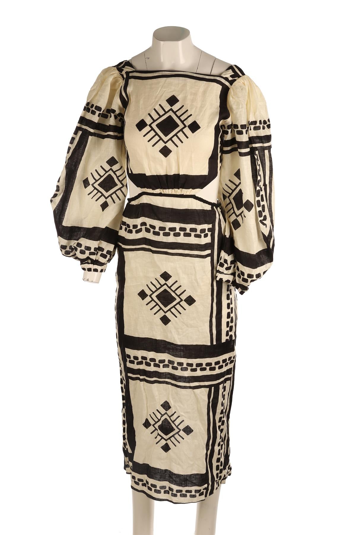 JOHANNA ORTIZ CREAM LINEN MIDI DRESS US 2 UK 6