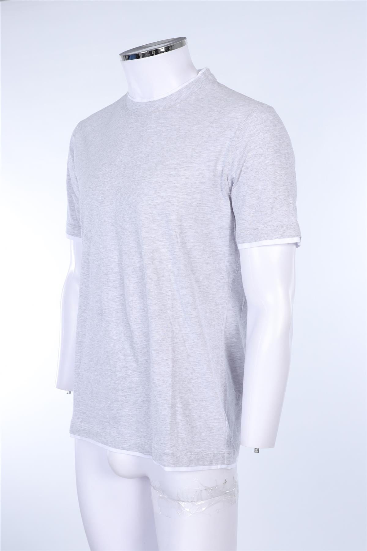 BRUNELLO CUCINELLI GREY MEN'S T-SHIRT WITH WHITE TRIM MEDIUM