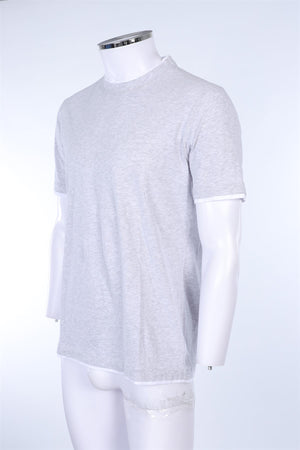 BRUNELLO CUCINELLI GREY MEN'S T-SHIRT WITH WHITE TRIM MEDIUM