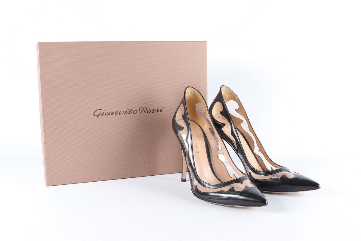 GIANVITO ROSSI BLACK PATENT LEATHER PUMPS EU 38.5, UK 5.5, US 8.5