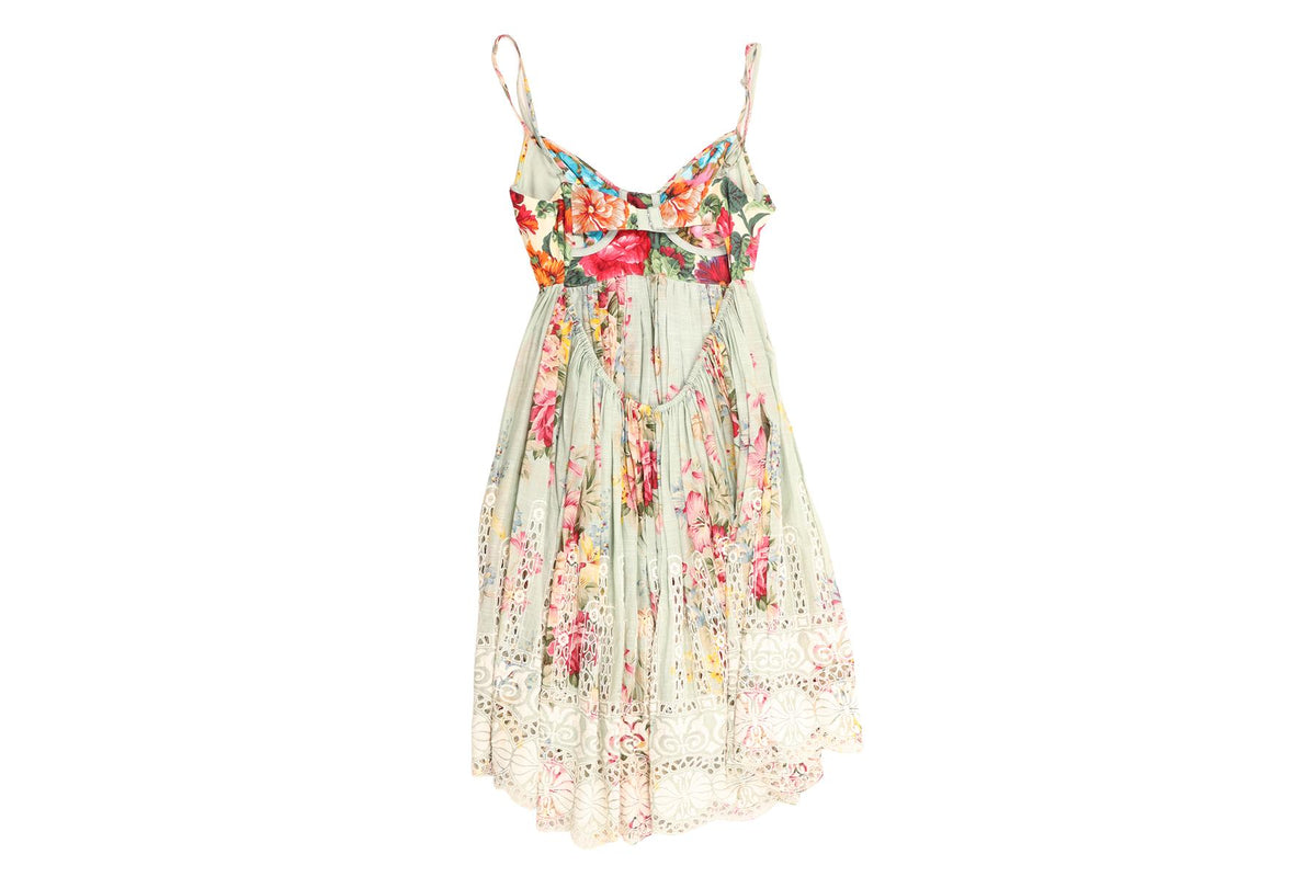 ZIMMERMANN MULTI LINEN MINI DRESS 1 UK 10