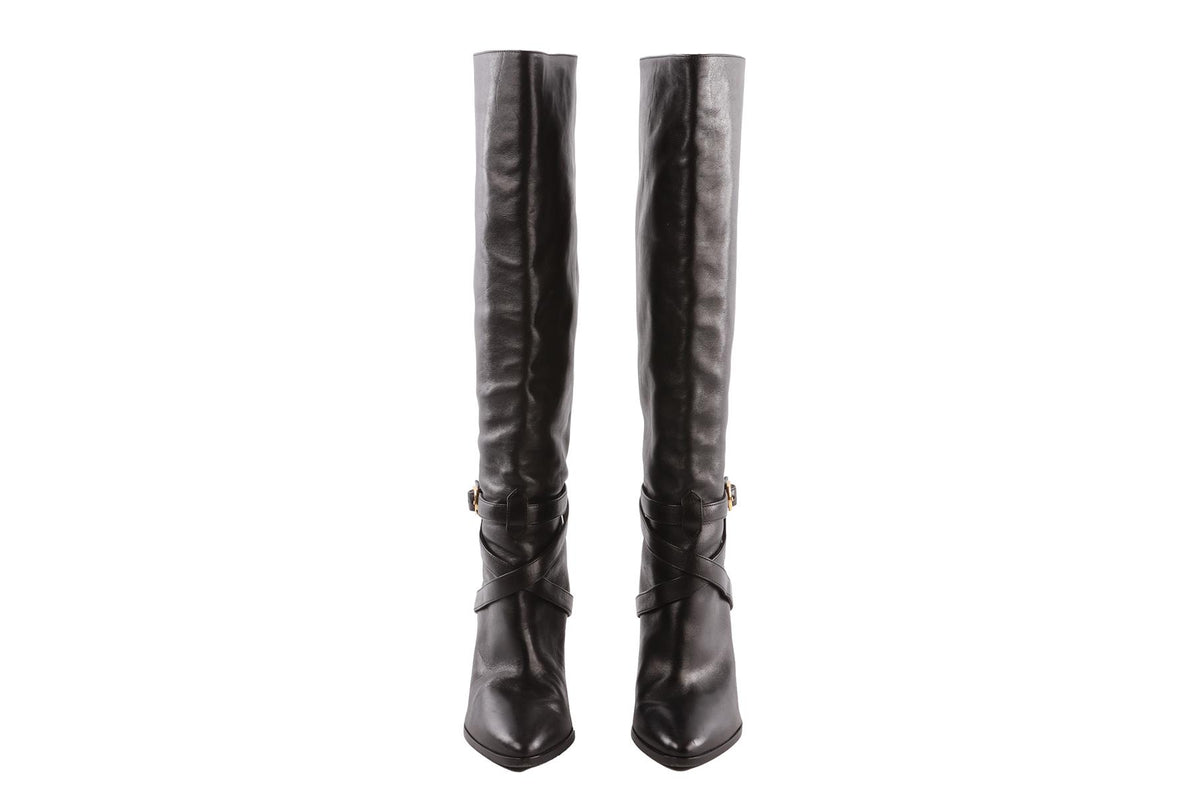 BLACK LEATHER KNEE HIGH BOOTS