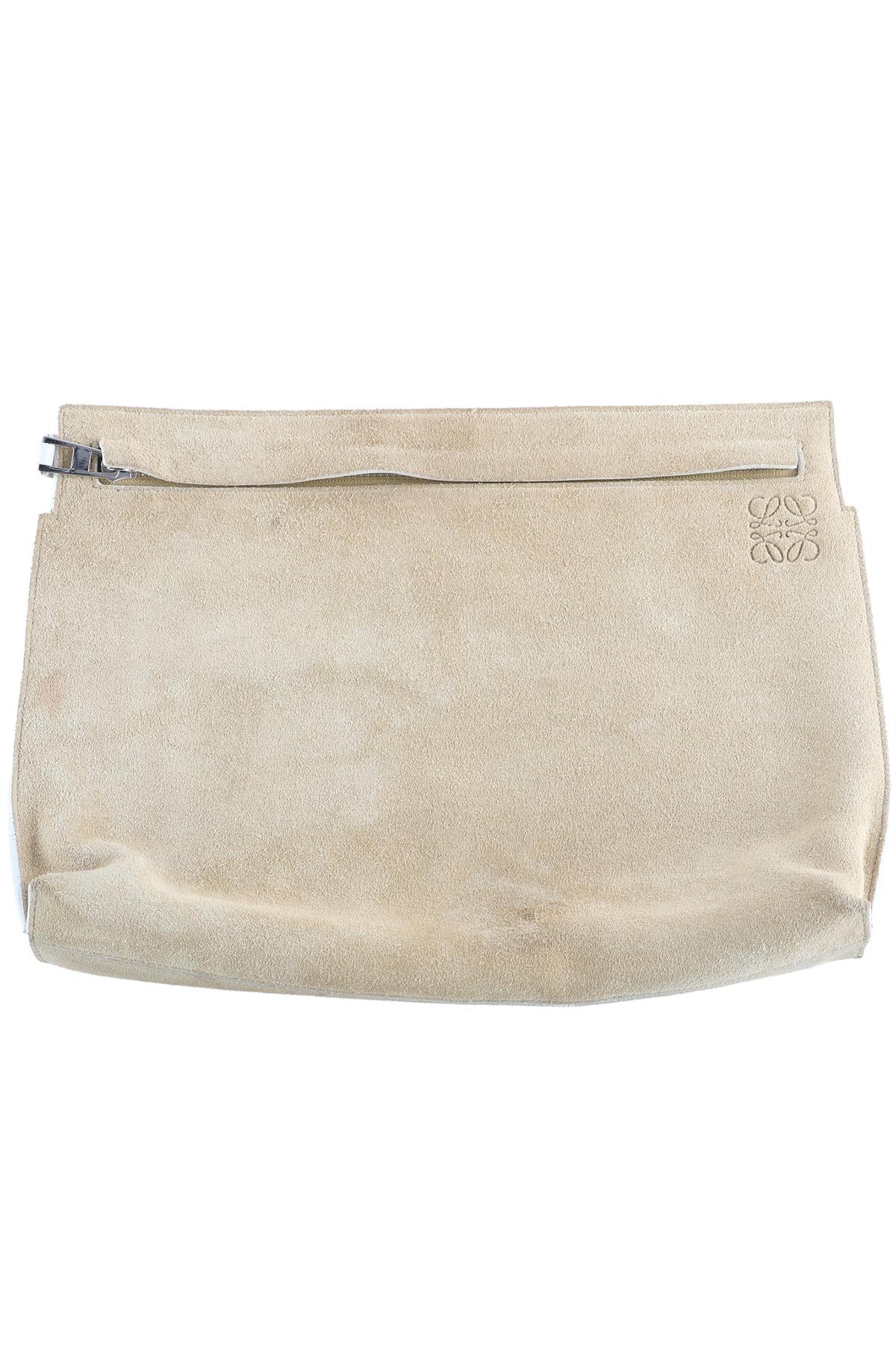 LOEWE BEIGE T POUCH SUEDE CLUTCH
