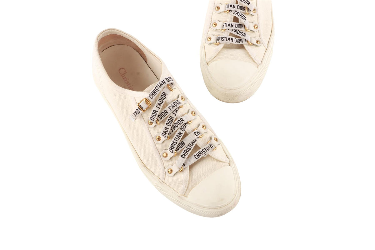 CHRISTIAN DIOR ECRU WALK'N'DIOR FABRIC SNEAKERS EU 38.5 UK 5.5 US 8.5