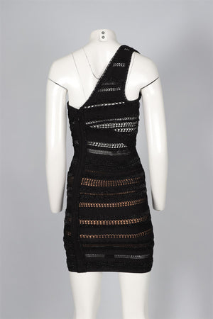 HERVE LEGER BLACK BEAD AND KNIT MINI DRESS XSMALL