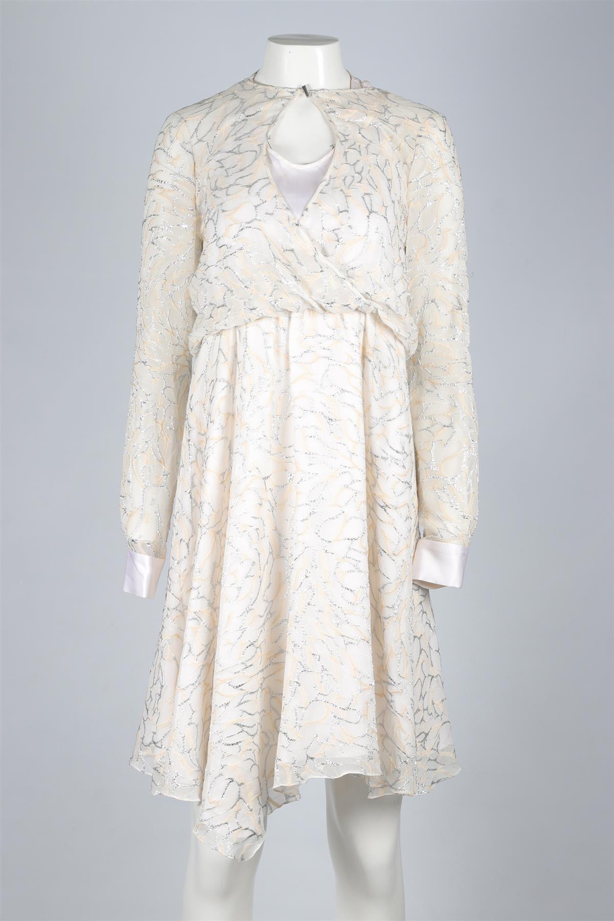 PRABAL GURUNG WHITE SILK MIDI DRESS US 0 UK 4