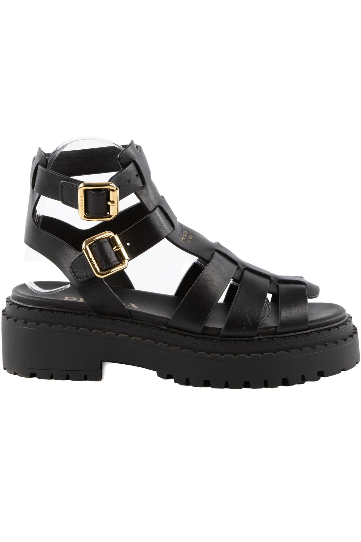 PRADA BLACK LEATHER PLATFORM SANDALS EU 38 UK 5 US 8