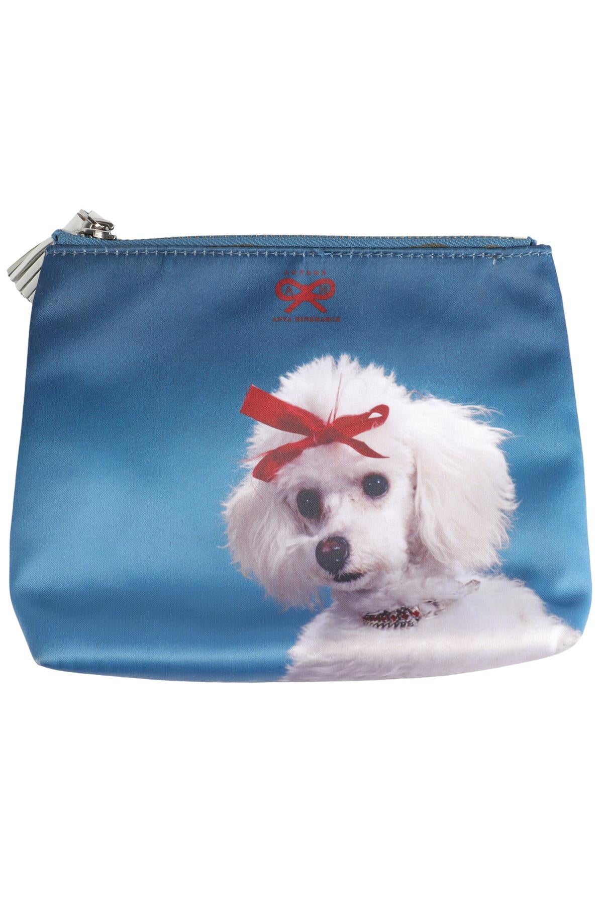 ANYA HINDMARCH BLUE SATIN POUCH