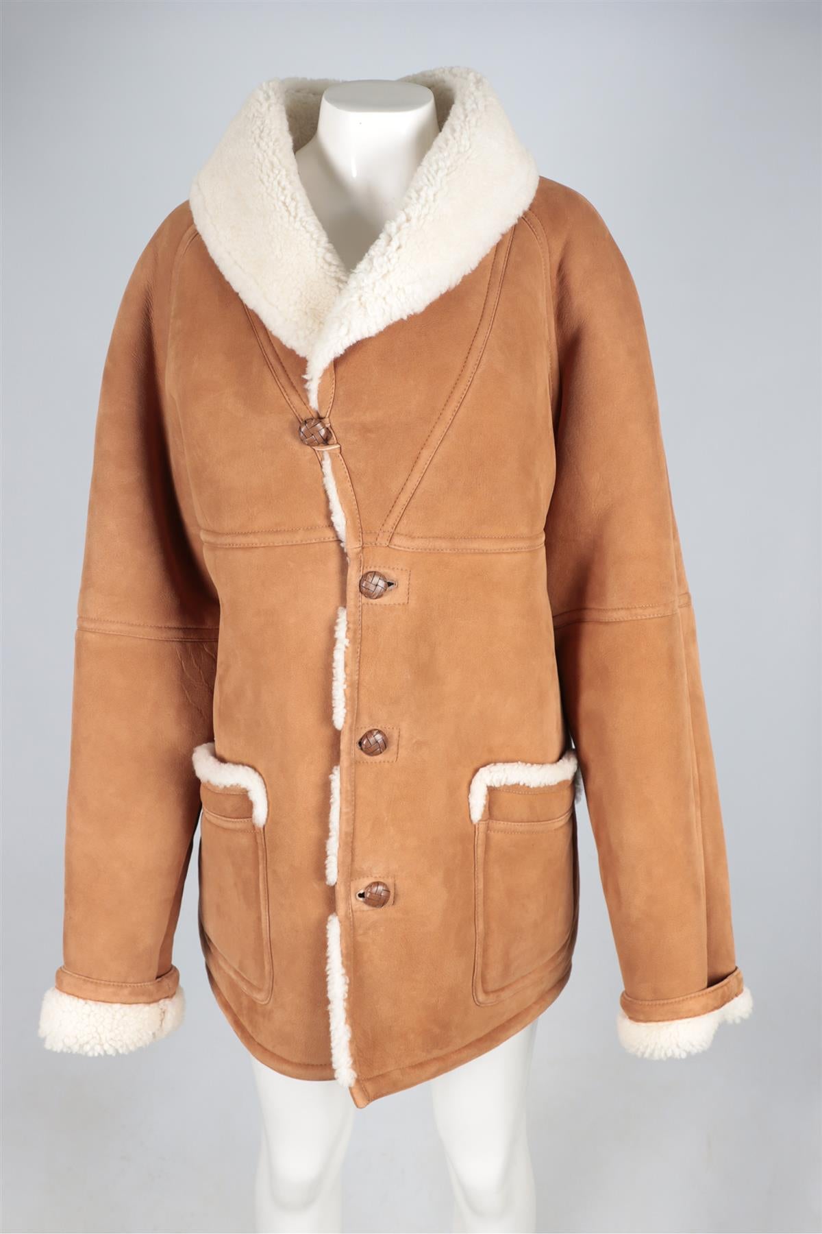 GIULIVA HERITAGE BROWN SHEARLING AND SUEDE JACKET MEDIUM