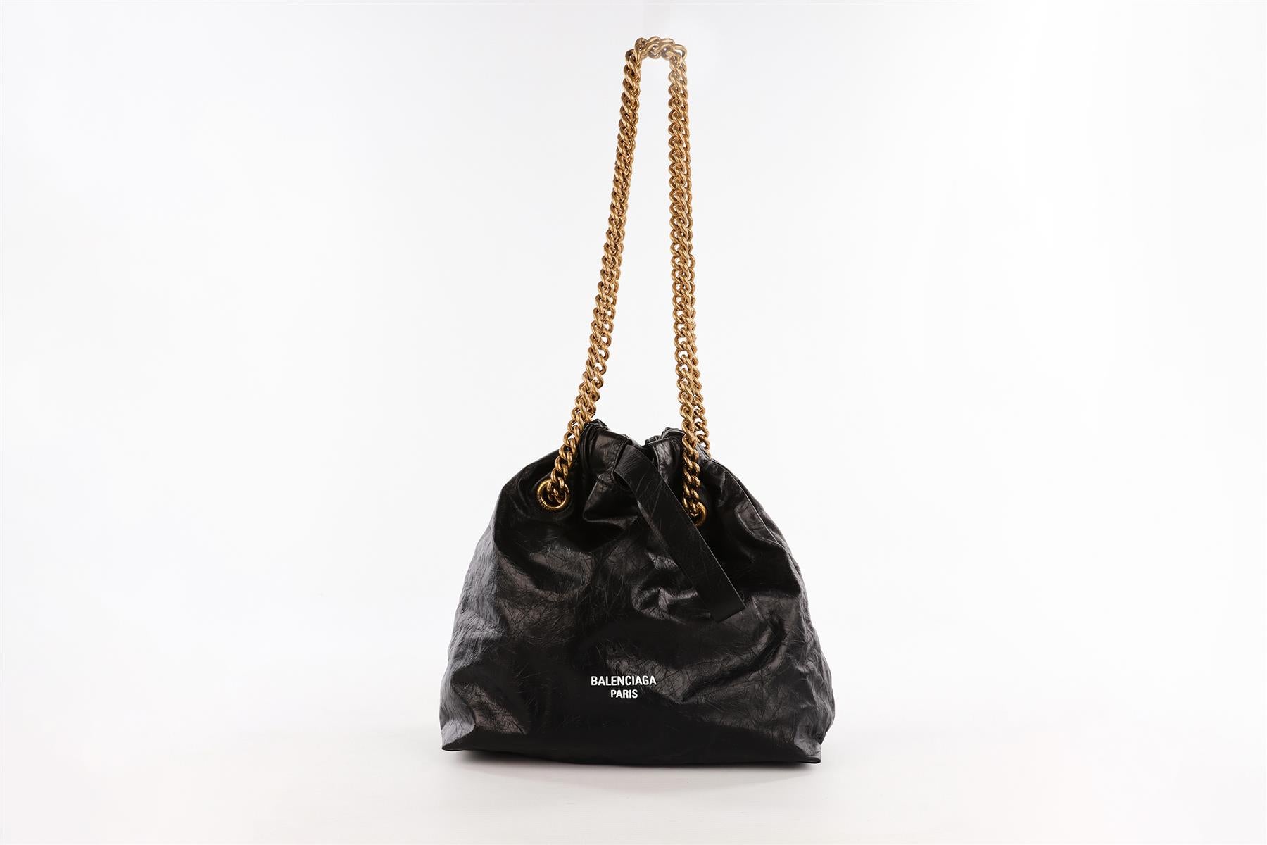 BALENCIAGA BLACK CRUSH SMALL LEATHER TOTE BAG