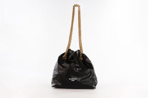 BALENCIAGA BLACK CRUSH SMALL LEATHER TOTE BAG