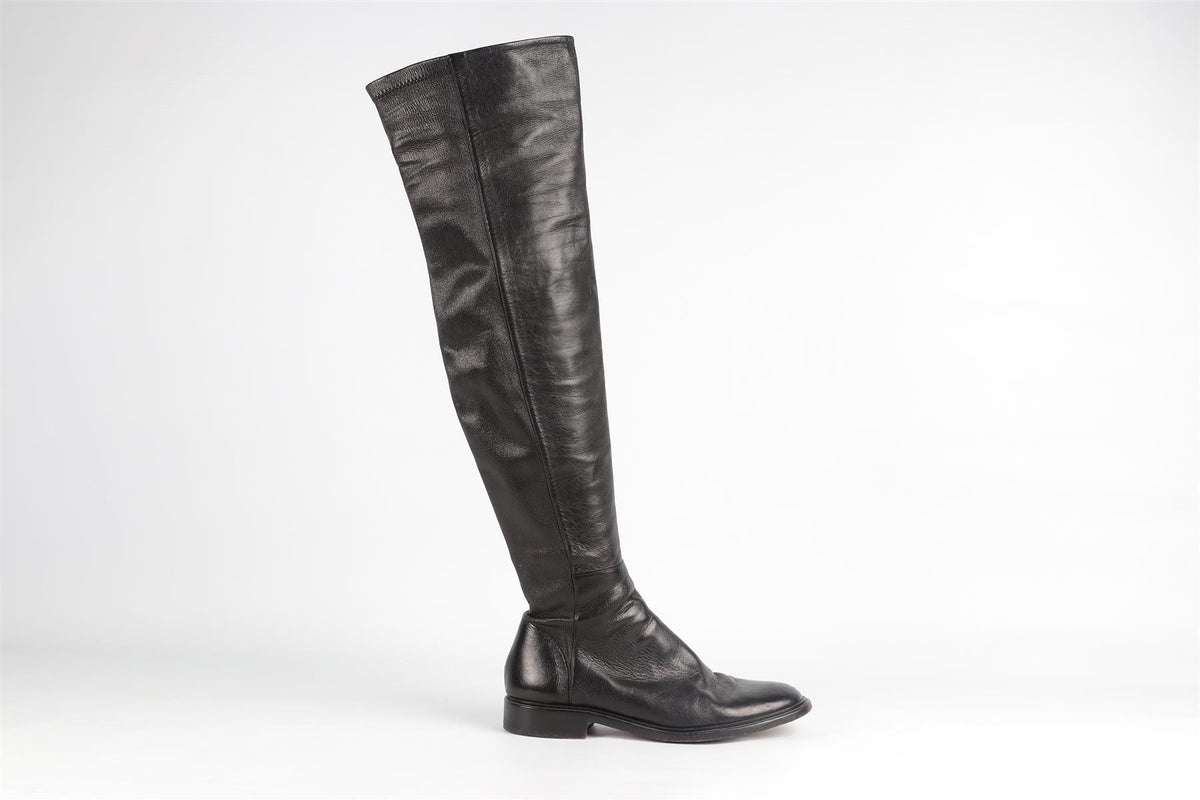PROENZA SCHOULER BLACK LEATHER OVER THE KNEE BOOTS EU 38.5 UK 5.5 US 8.5