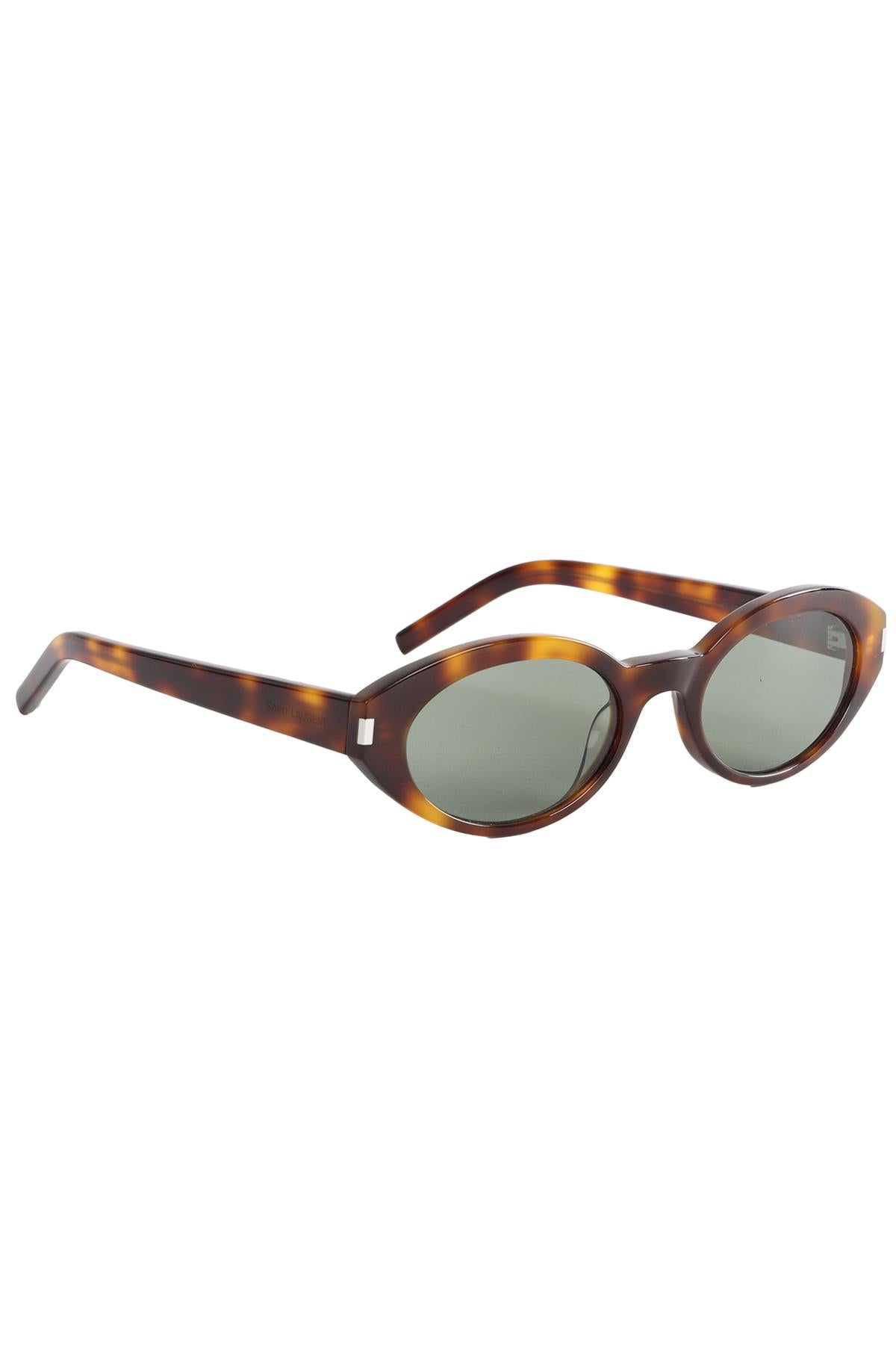 SAINT LAURENT BROWN OVAL FRAME ACETATE SUNGLASSES