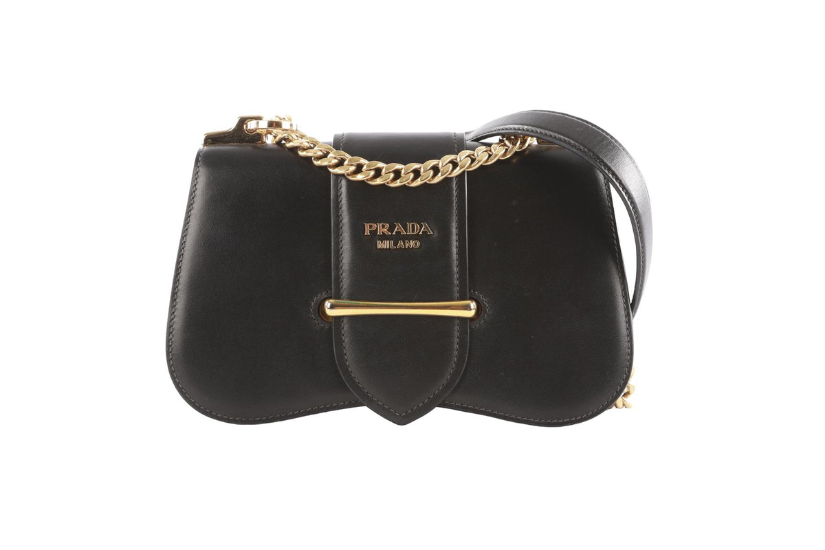PRADA BLACK SIDONIE LEATHER SHOULDER BAG