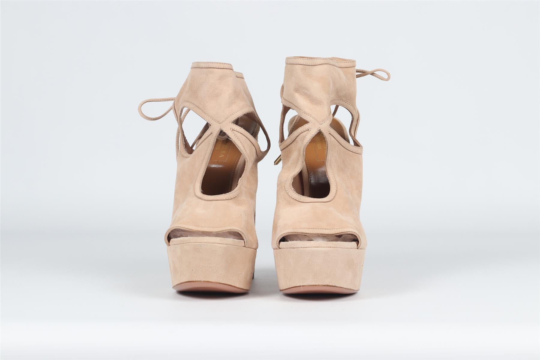 AQUAZZURA NUDE SUEDE SANDALS EU 38.5 UK 5.5 US 8.5