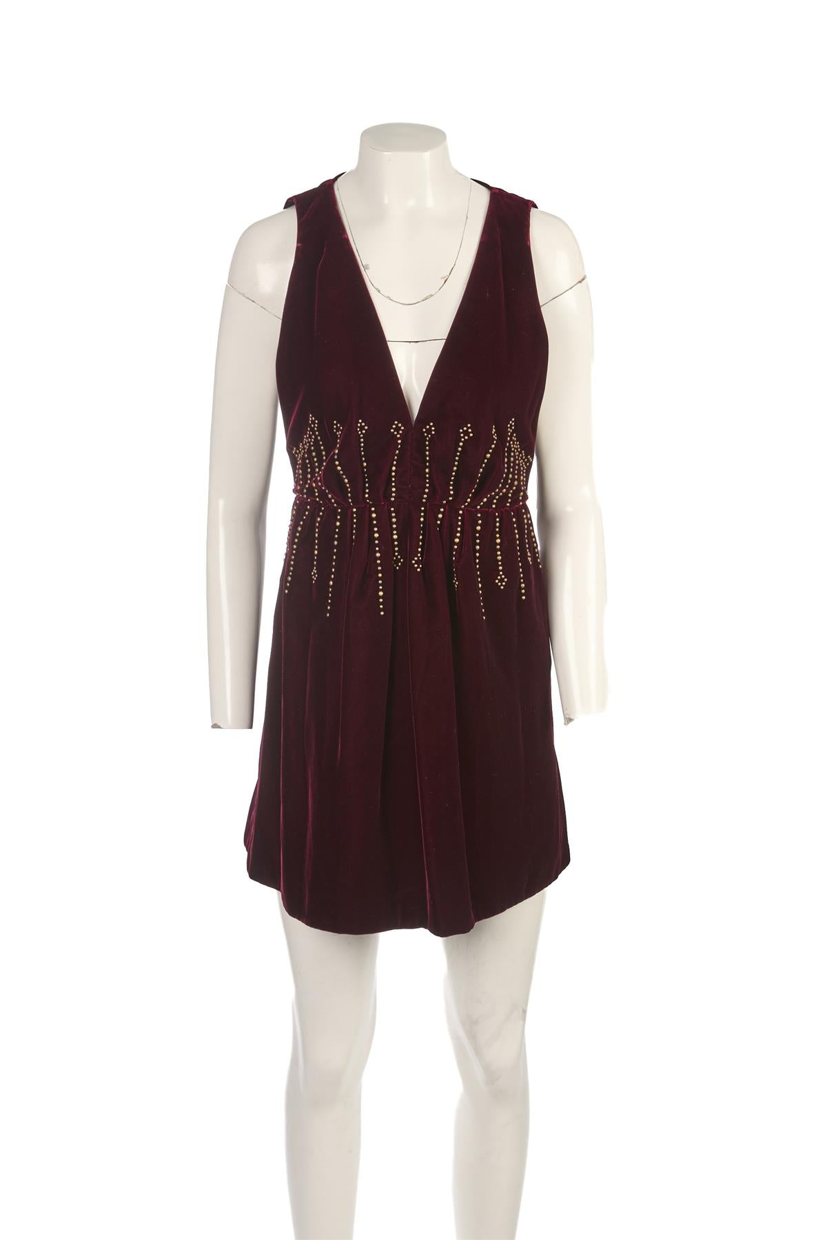 SAINT LAURENT BURGUNDY VELVET MINI DRESS FR 36 UK 8