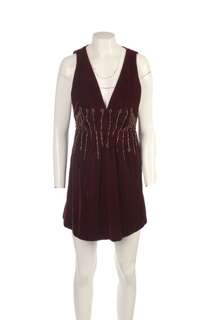 SAINT LAURENT BURGUNDY VELVET MINI DRESS FR 36 UK 8