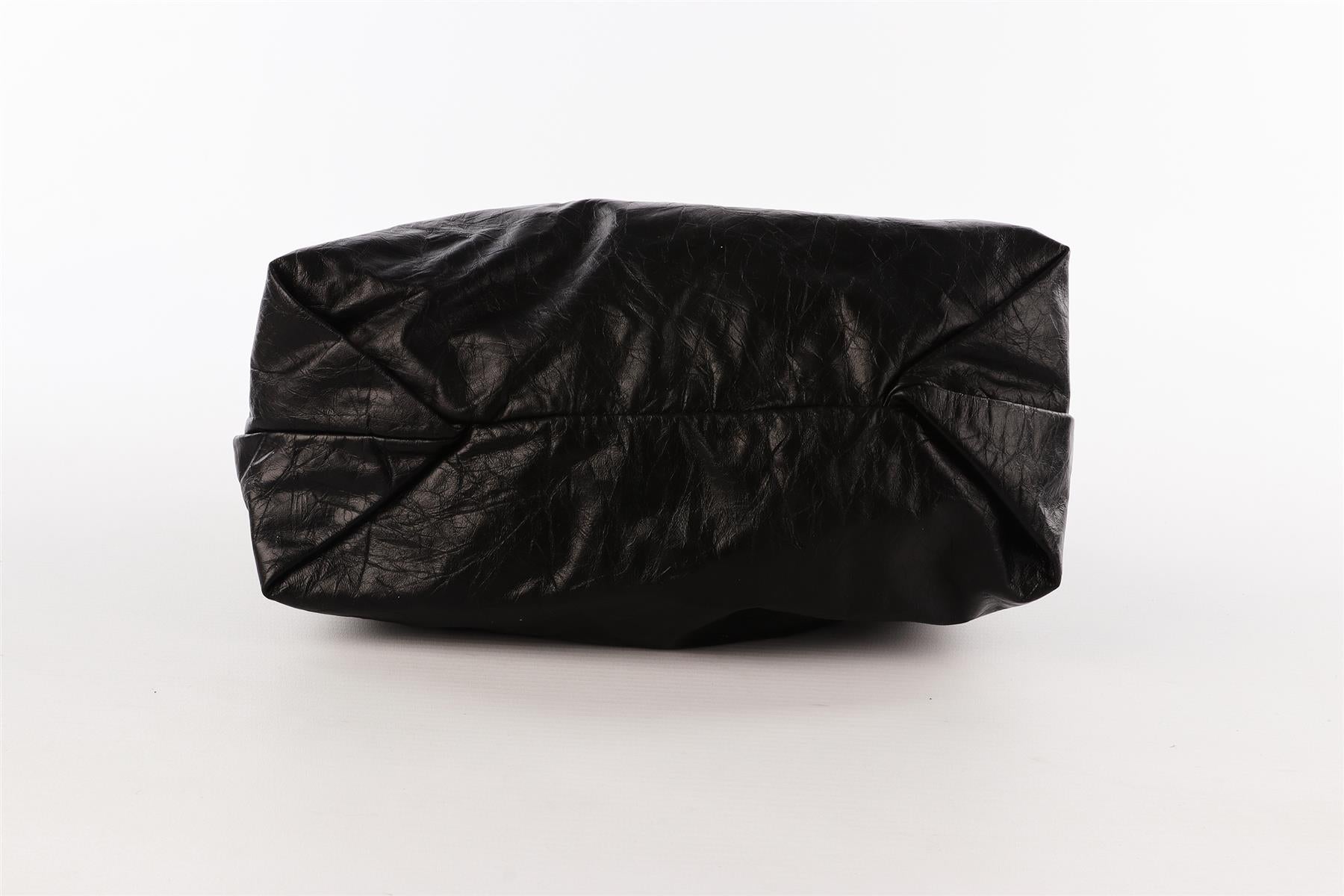 BALENCIAGA BLACK CRUSH SMALL LEATHER TOTE BAG