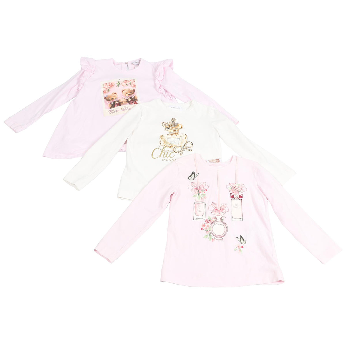MONNALISA PINK AND WHITE KIDS GIRLS SET OF 3 COTTON TOPS 6 YEARS