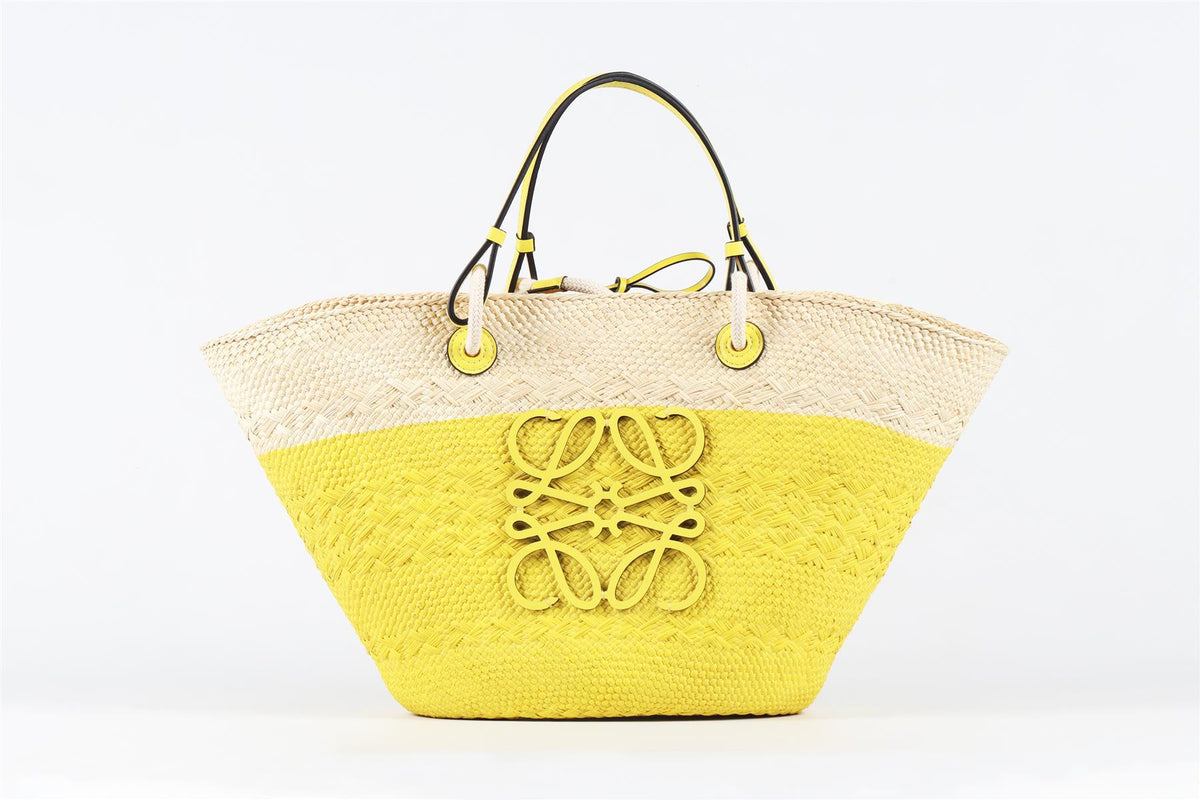 LOEWE YELLOW ANAGRAM MEDIUM STRAW SHOULDER BAG