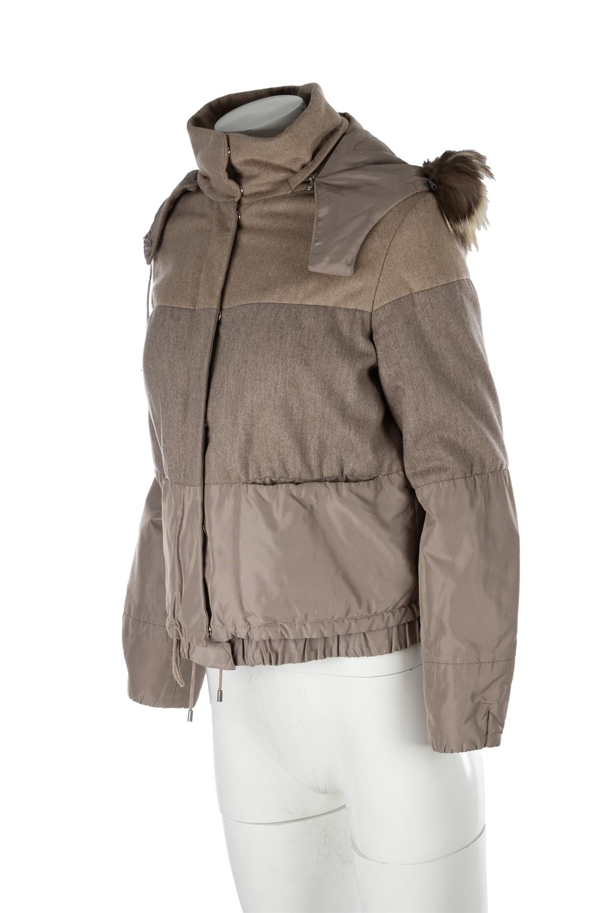 BRUNELLO CUCINELLI TAUPE FUR AND CASHMERE JACKET IT 40 UK 8