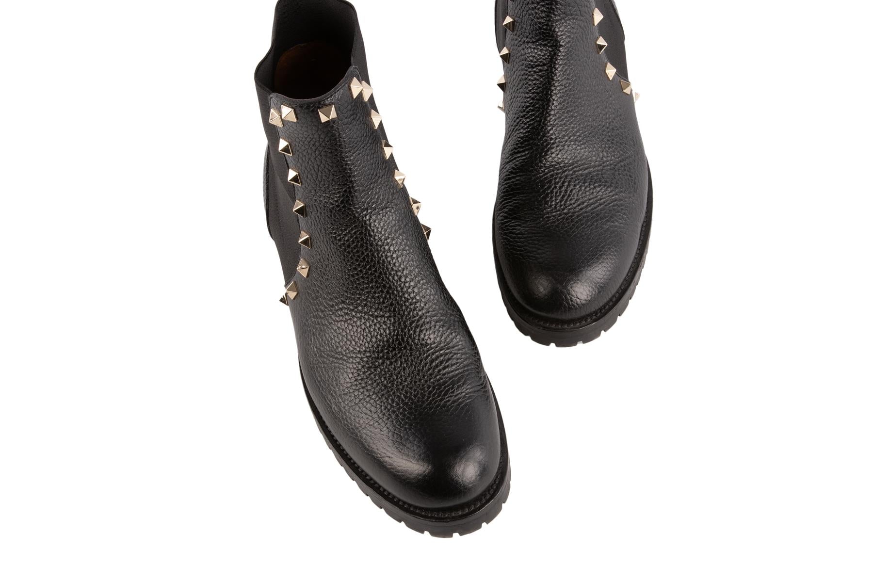 VALENTINO GARAVANI BLACK ROCKSTUD LEATHER ANKLE BOOTS EU 39