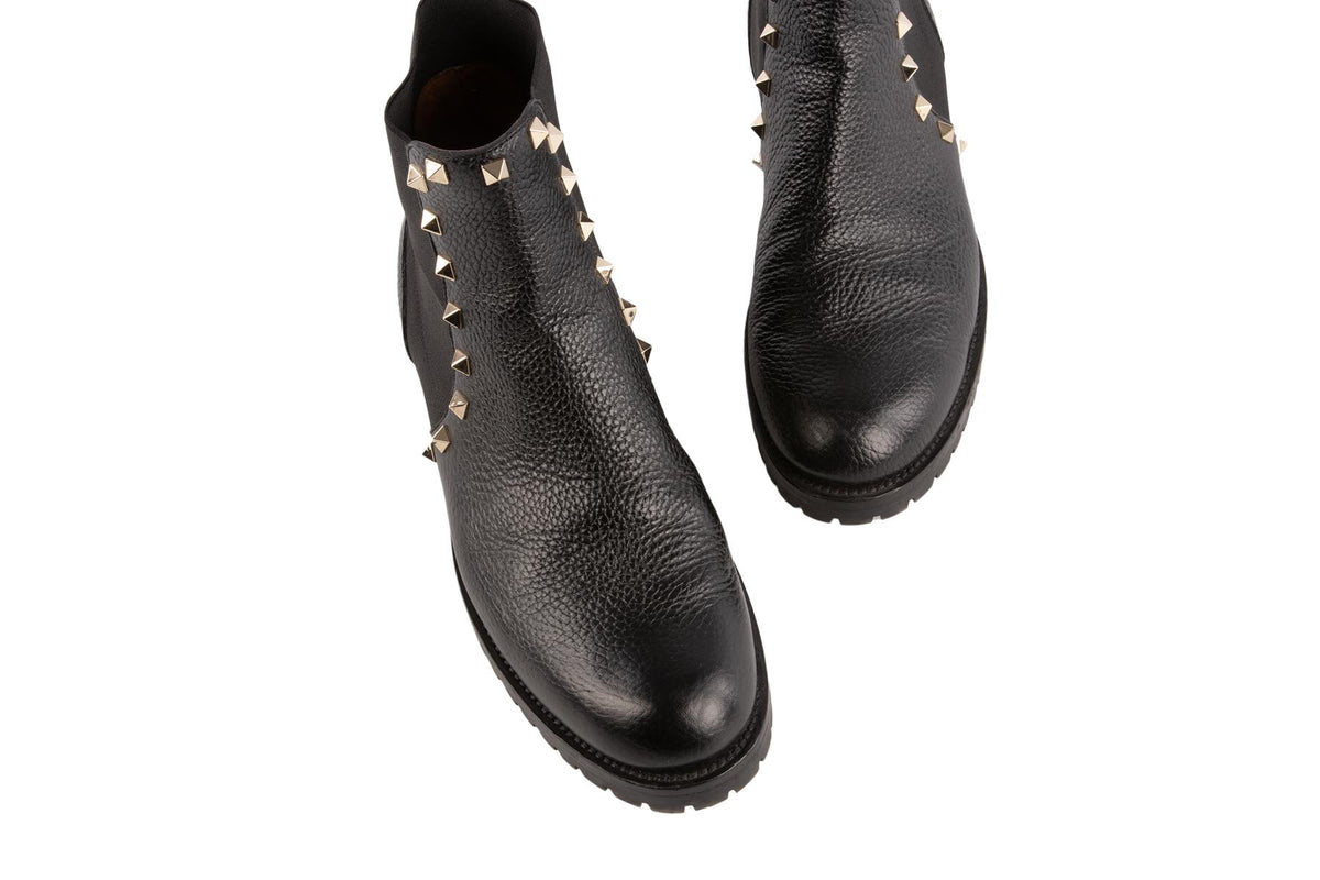 VALENTINO GARAVANI BLACK ROCKSTUD LEATHER ANKLE BOOTS EU 39