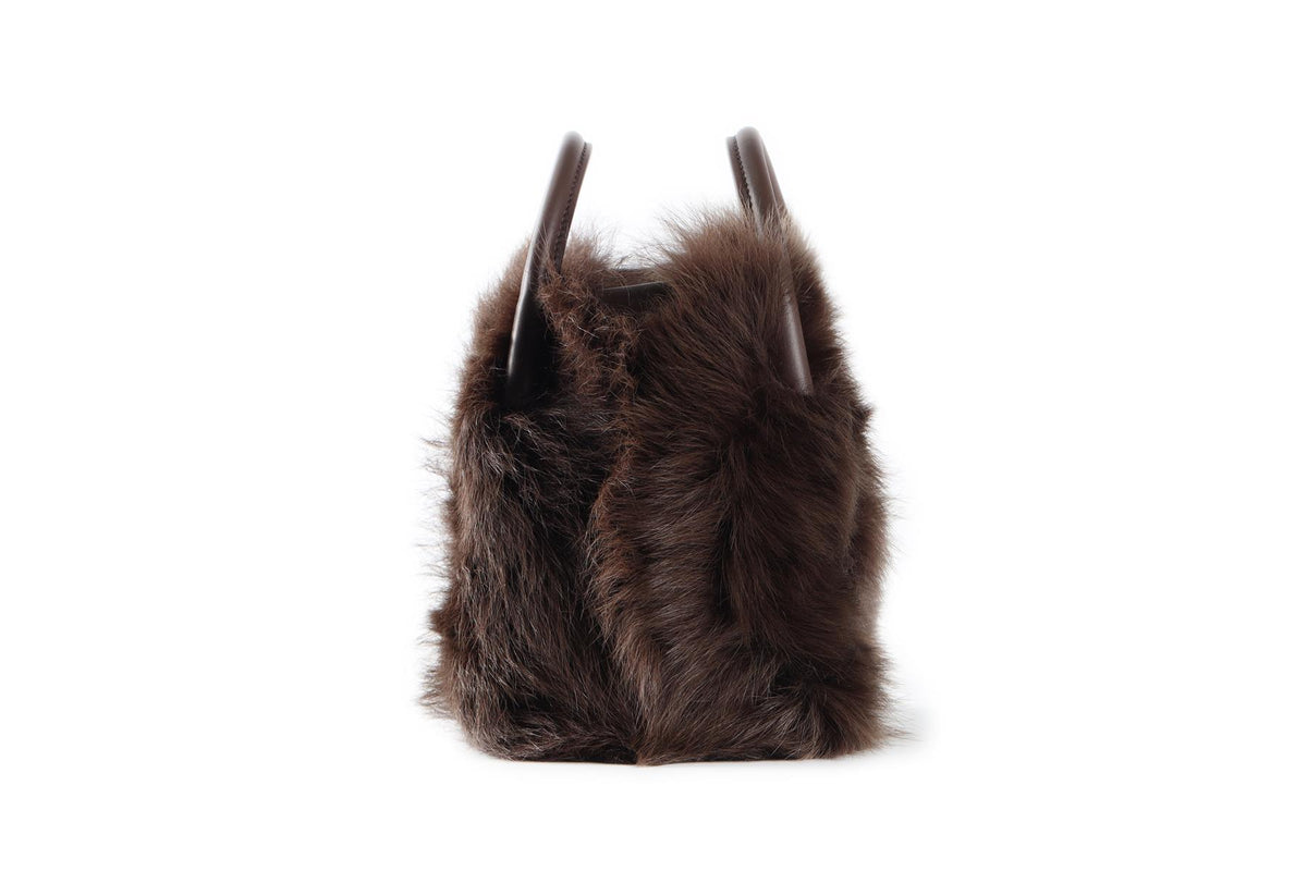 LORO PIANA BROWN BALE MICRO FUR TOTE BAG