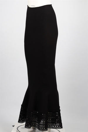 ALAÏA BLACK WOOL BLEND MAXI SKIRT FR 38 UK 10