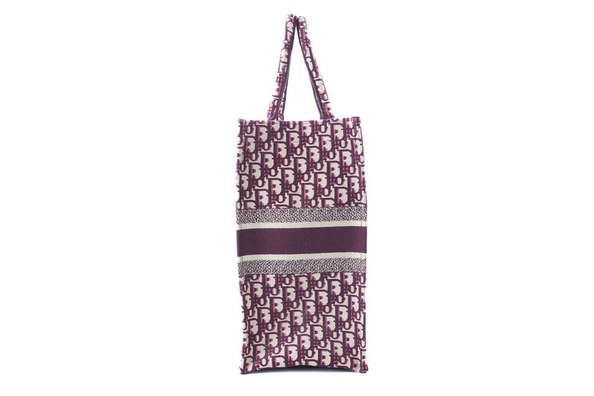 CHRISTIAN DIOR BURGUNDY BOOK LARGE OBLIQUE CANVAS TOTE BAG