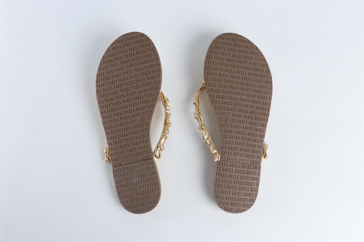 LOVESHACKFANCY + TKEES GOLD LEATHER FLIP FLOPS EU 36 UK 3 US 5