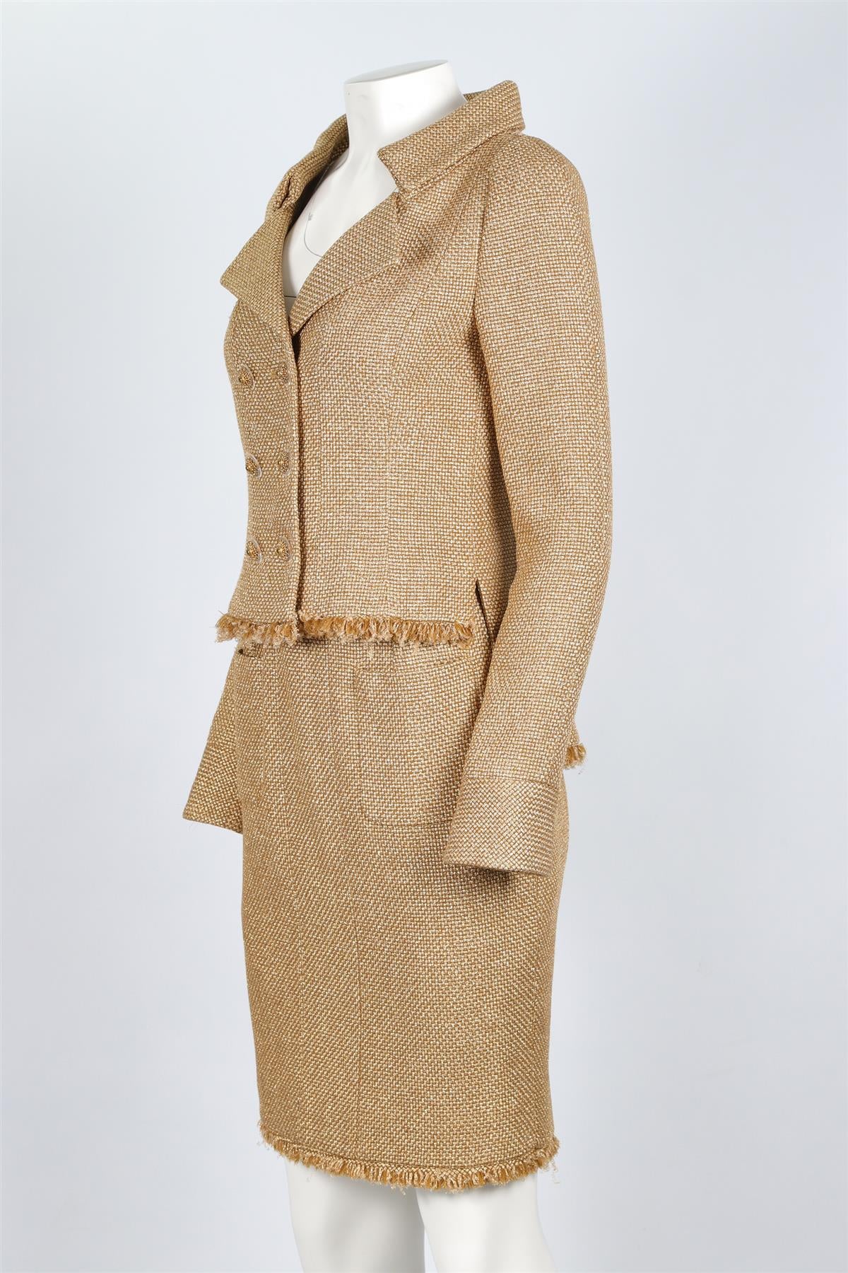 CHANEL GOLD 2013 WOOL SKIRT SUIT FR 40 UK 12