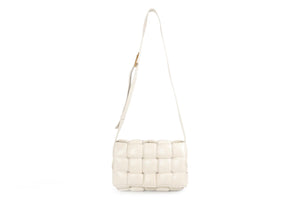 BOTTEGA VENETA ECRU CASSETTE INTRECCIATO LEATHER SHOULDER BAG