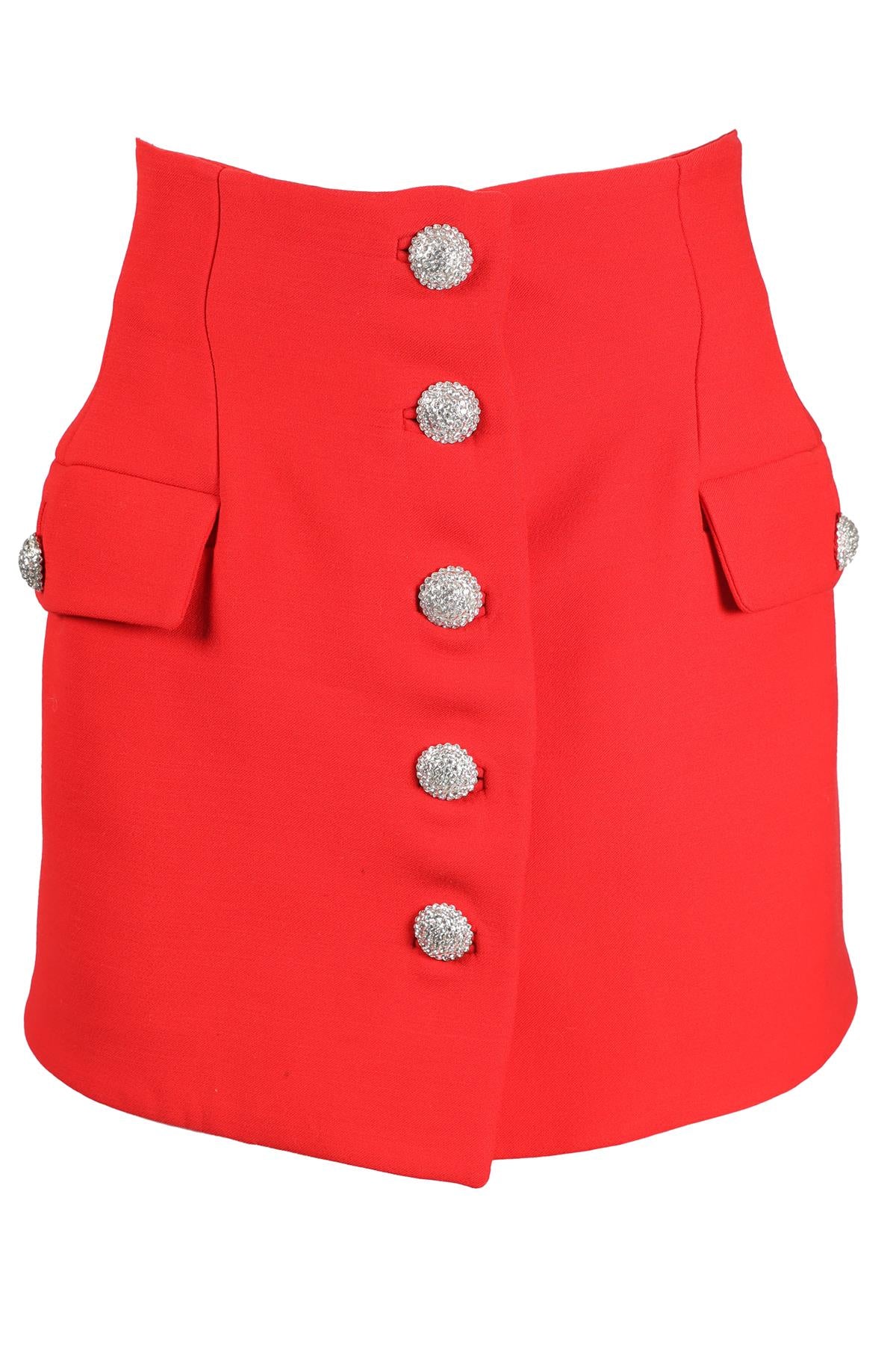 ALESSANDRA RICH RED CRYSTAL AND WOOL MINI SKIRT SMALL