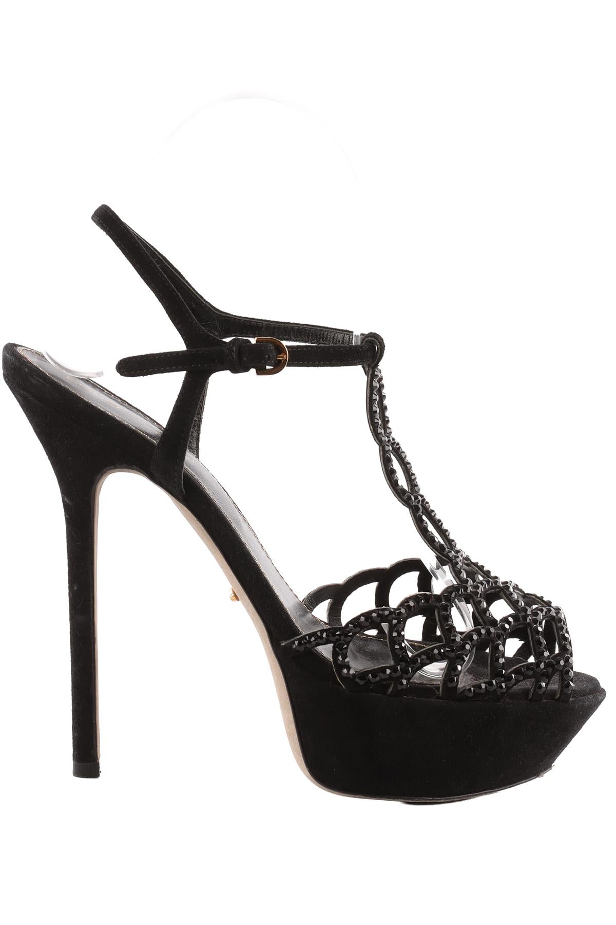 SERGIO ROSSI BLACK SUEDE PLATFORM SANDALS EU 36.5