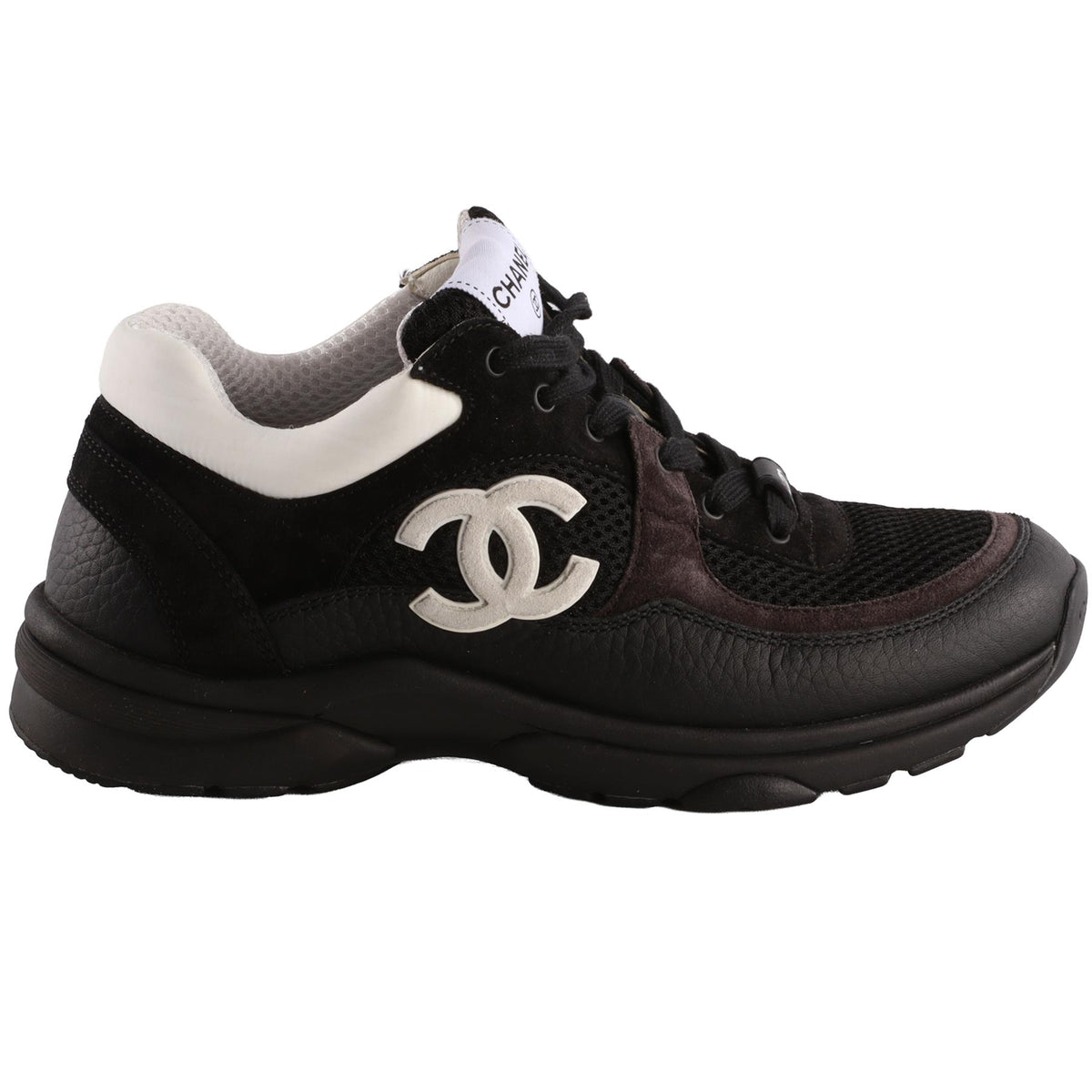 CHANEL BLACK CC SUEDE SNEAKERS EU 37 UK 4 US 7