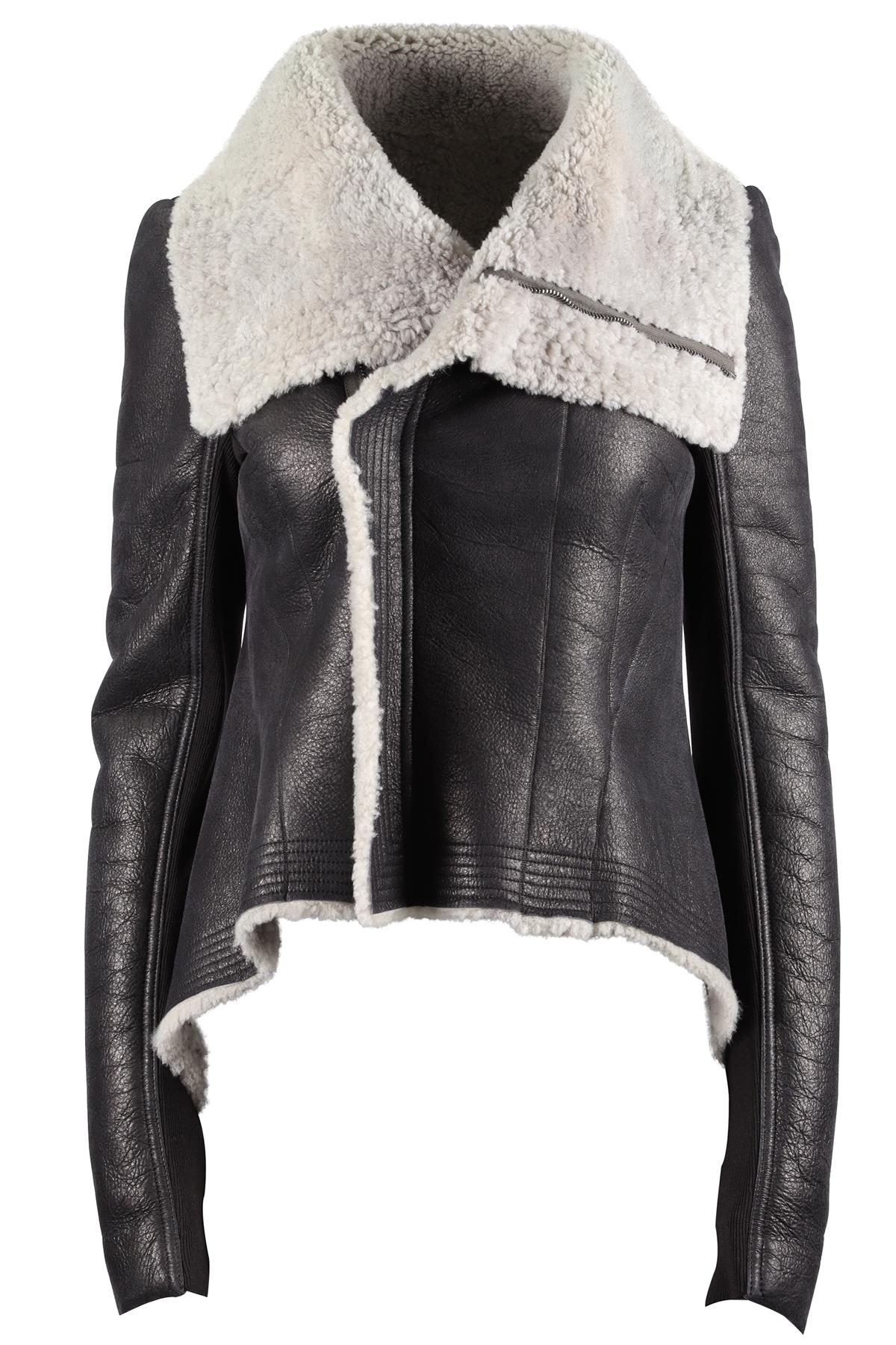 RICK OWENS BLACK LEATHER AND SHEARLING JACKET IT 46 UK 14