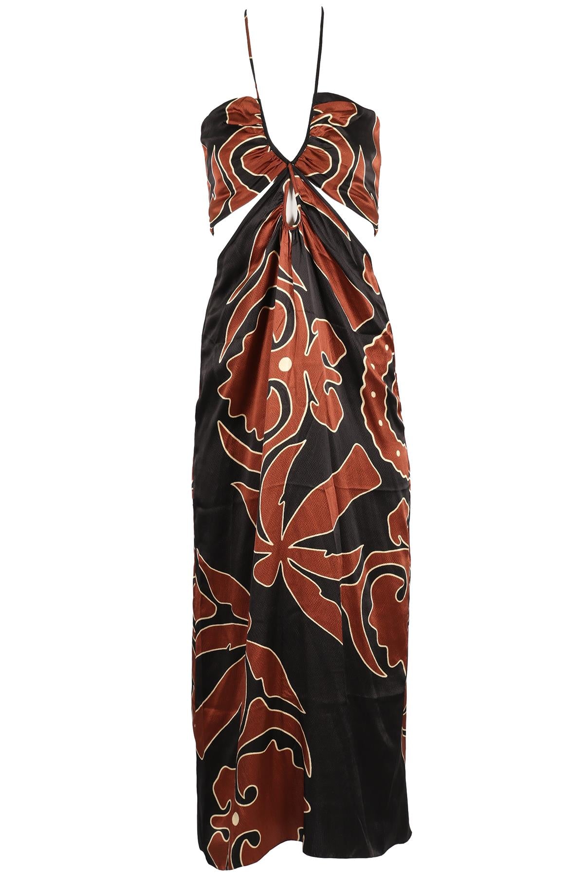 JOHANNA ORTIZ BROWN AND BLACK SILK MAXI DRESS US 8 UK 12