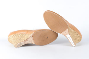 LANVIN TAN LEATHER WEDGE PUMPS EU 38 UK 5 US 8