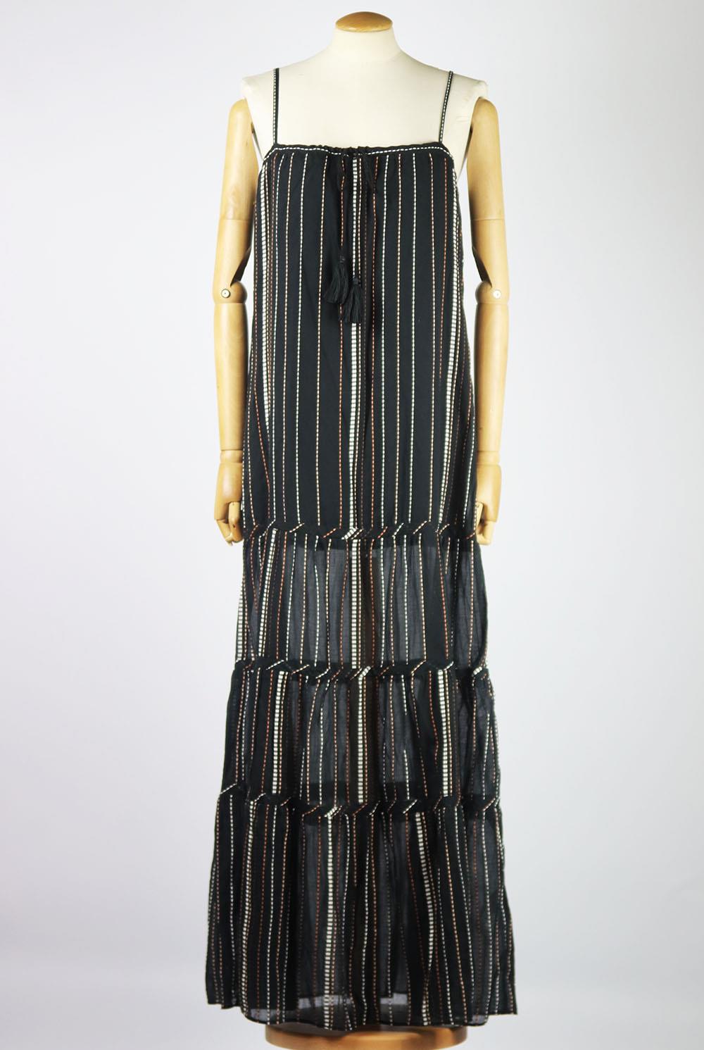 VIX FRAN TIERED EMBROIDERED COTTON VOILE MAXI DRESS LARGE