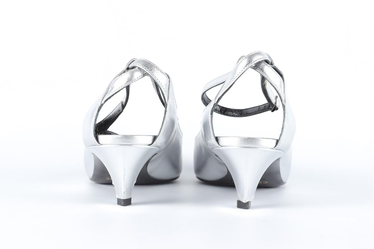 CELINE SILVER LEATHER PUMPS EU 38 UK 5 US 8