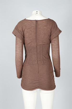 LAQUAN SMITH BROWN WOOL MINI DRESS