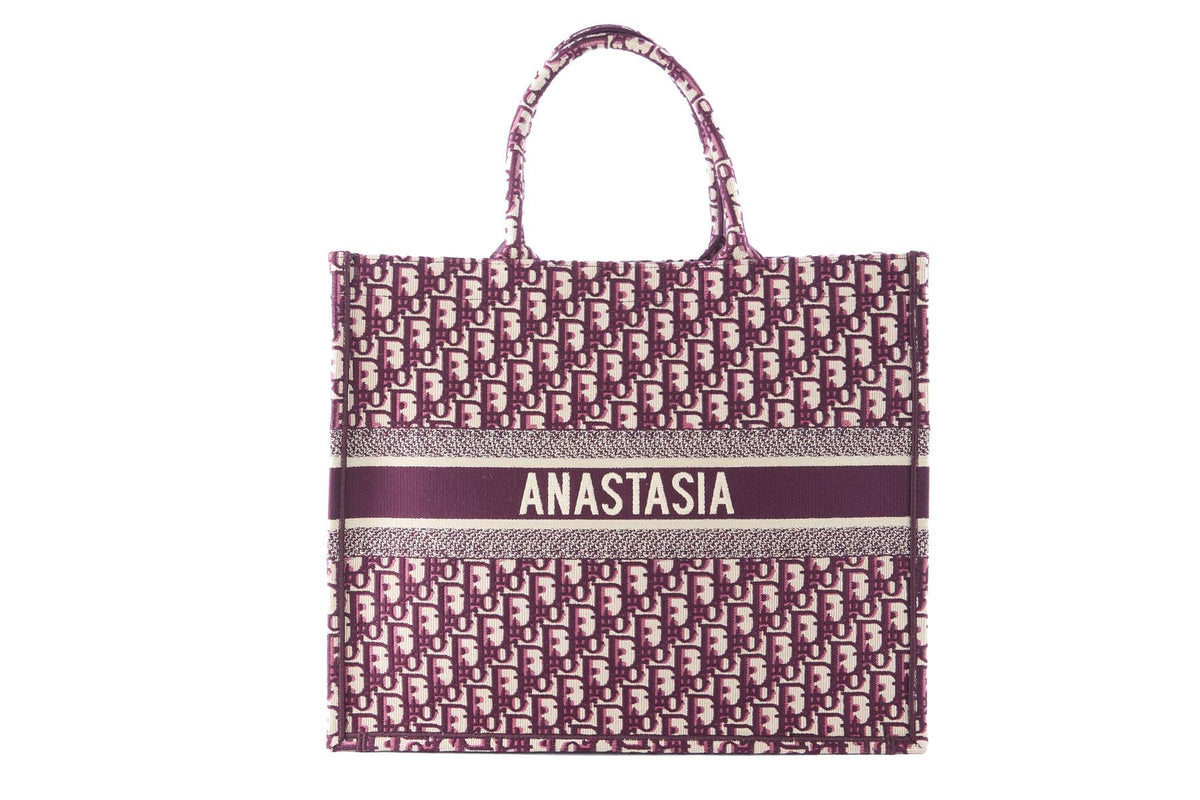 CHRISTIAN DIOR BURGUNDY BOOK LARGE OBLIQUE CANVAS TOTE BAG