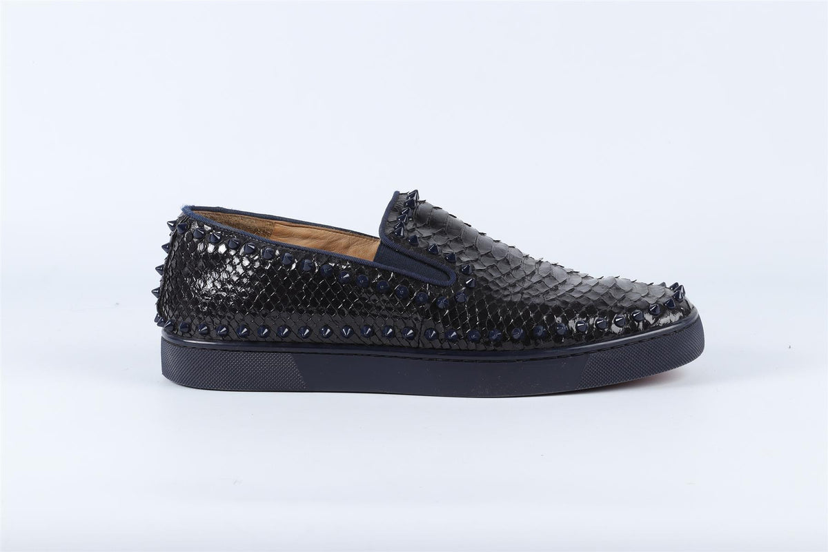 CHRISTIAN LOUBOUTIN NAVY MEN'S SPIKED PYTHON SNEAKERS EU 43 UK 9 US 10