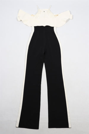 DAVID KOMA IVORY AND BLACK CREPE JUMPSUIT UK 8