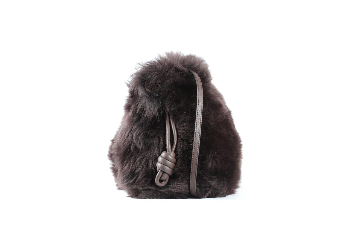 LOEWE BROWN FLAMENCO SHEARLING SHOULDER BAG